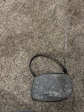 Silver Crystal Mesh Crossbody Bag - Women's Evening Bag